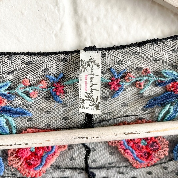 Free People Floral Embroidered Black Sheer Lace Top - Picture 7 of 8